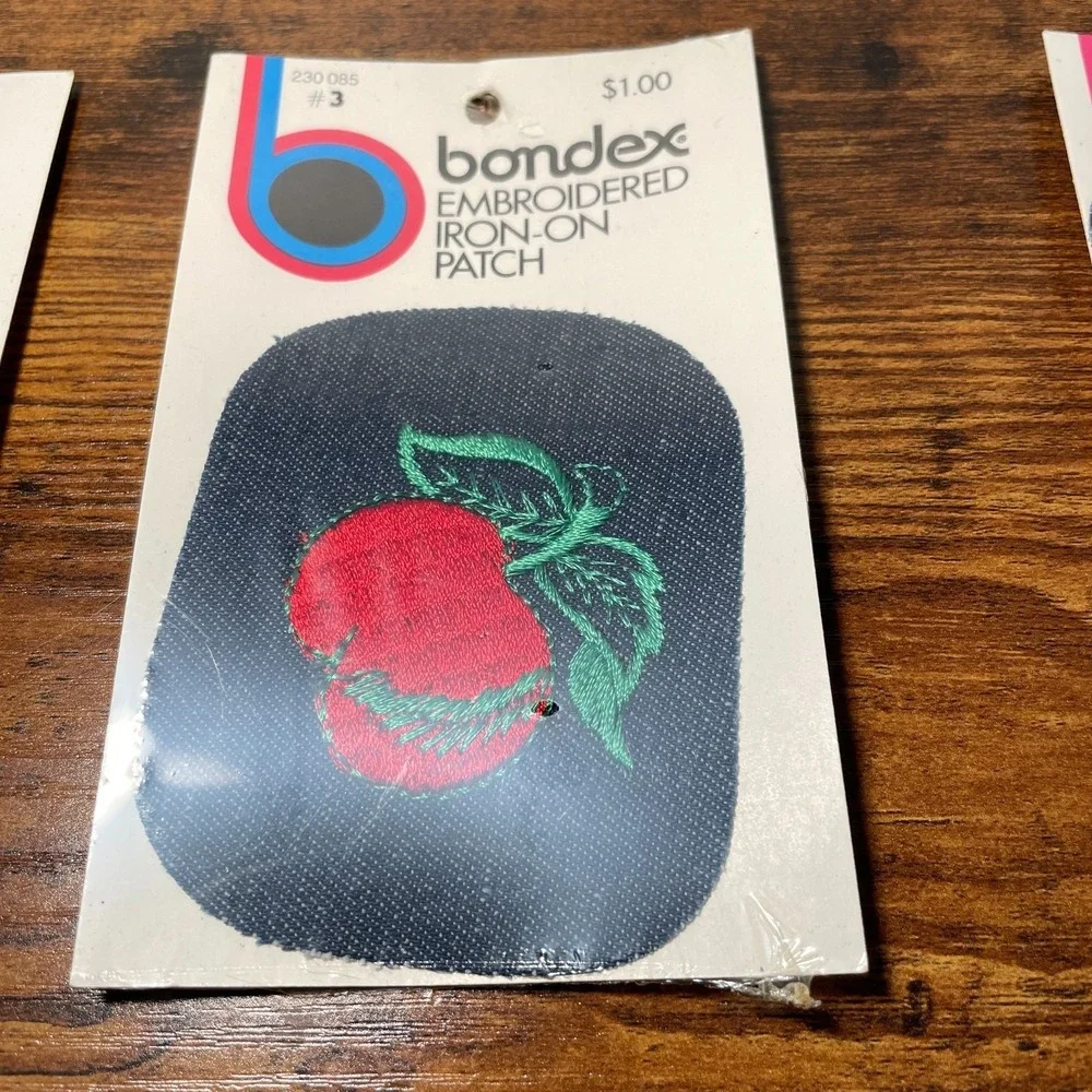 Vintage Bondex Iron-On Patches Lot of 3 - Apple, Apple, Owl NOS Sealed